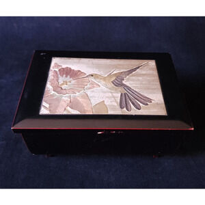 Vintage Westland Co Art Of Chokin Hummingbird Floral Jewelry Music Box w/ Mirror